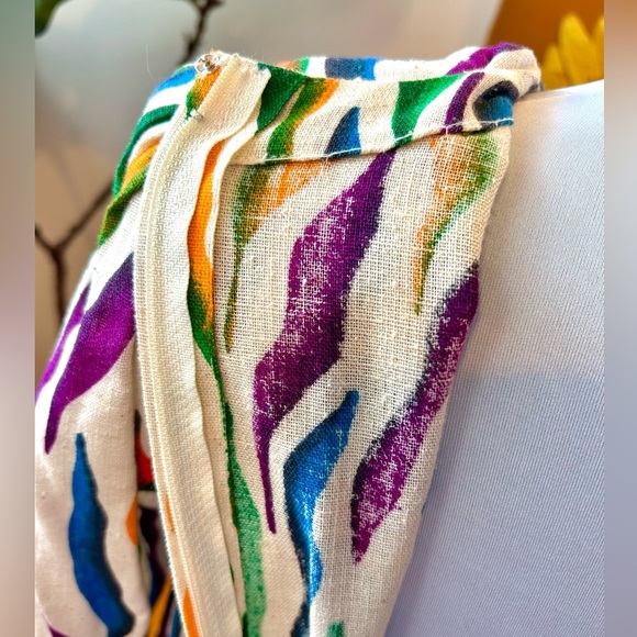 80s/90s True Vintage Rainbow Zebra Print Linen Drop Waist Dress - Picture 9 of 10